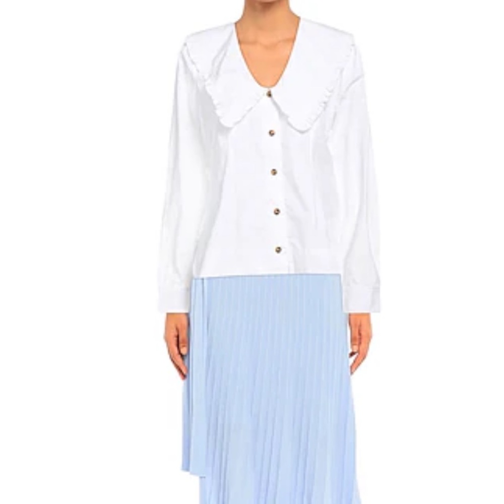 GANNI White Ruffle Button-Up Blouse | Size 34 (fits S)